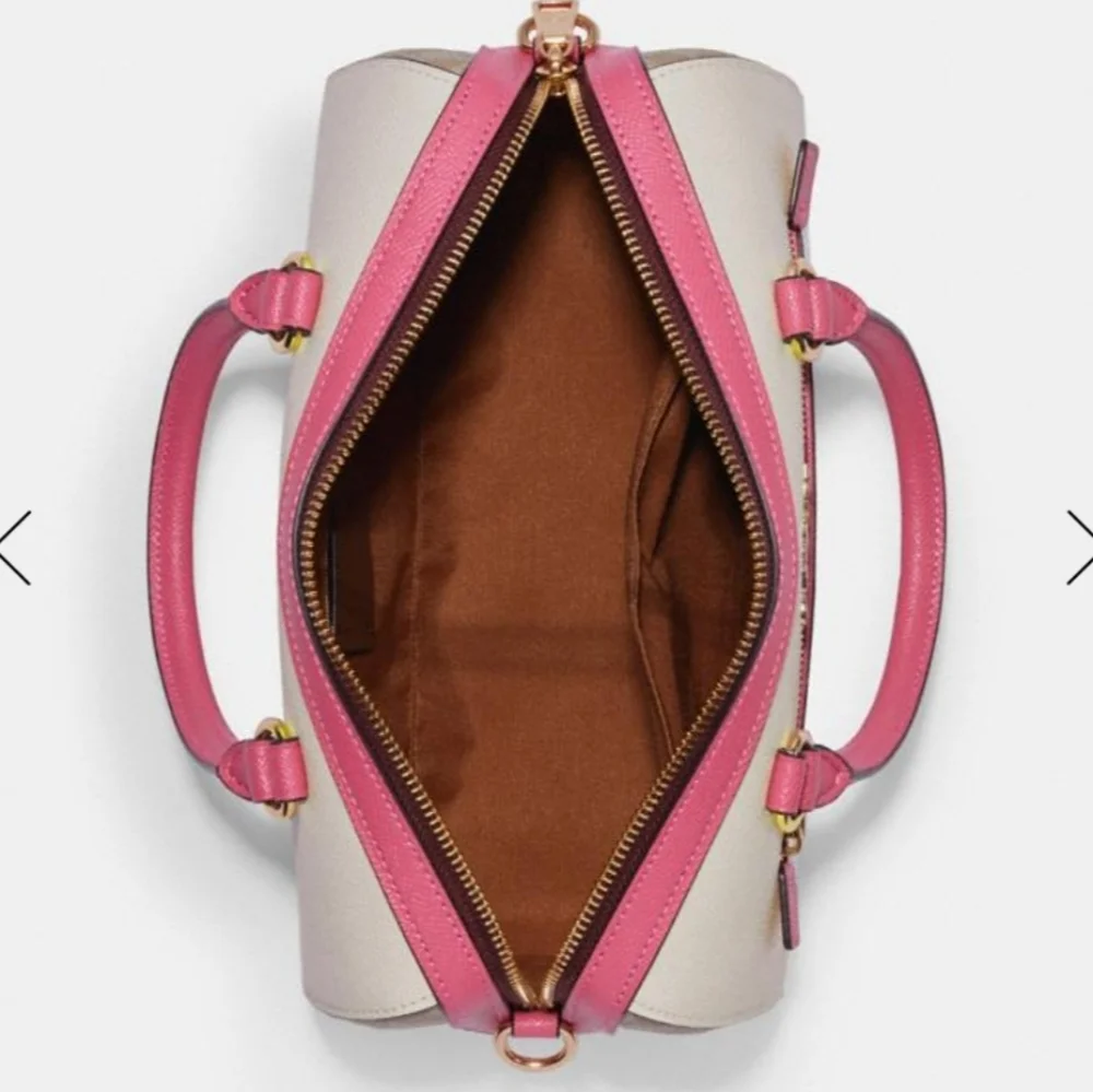 NWT Coach Colorblock Rowan Satchel Handbag Ivory/Pink/Red Leather Signature